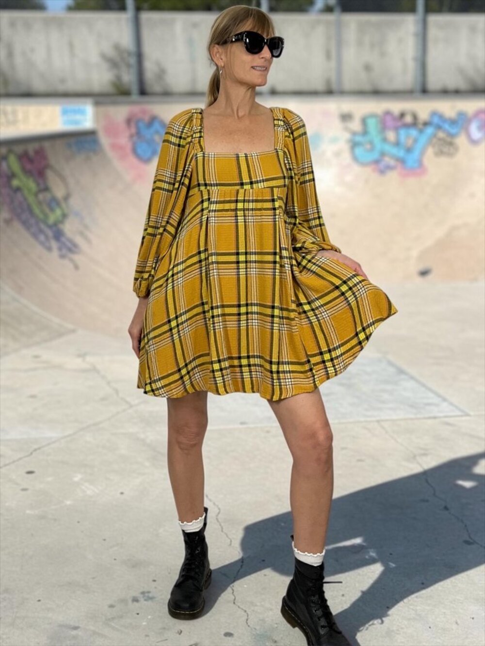 Urban Outfitters UO Flannel Mini Dress S Yellow Plaid